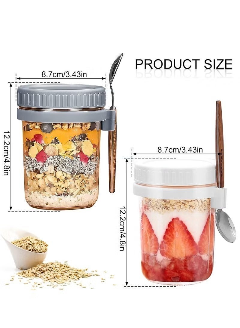 4 Pack 350ml Glass Jars, Overnight Oats Containers with Lids and Spoons, Food Storage Containers with Measurement Marks for Milk, Cereal, Fruit - Image 2