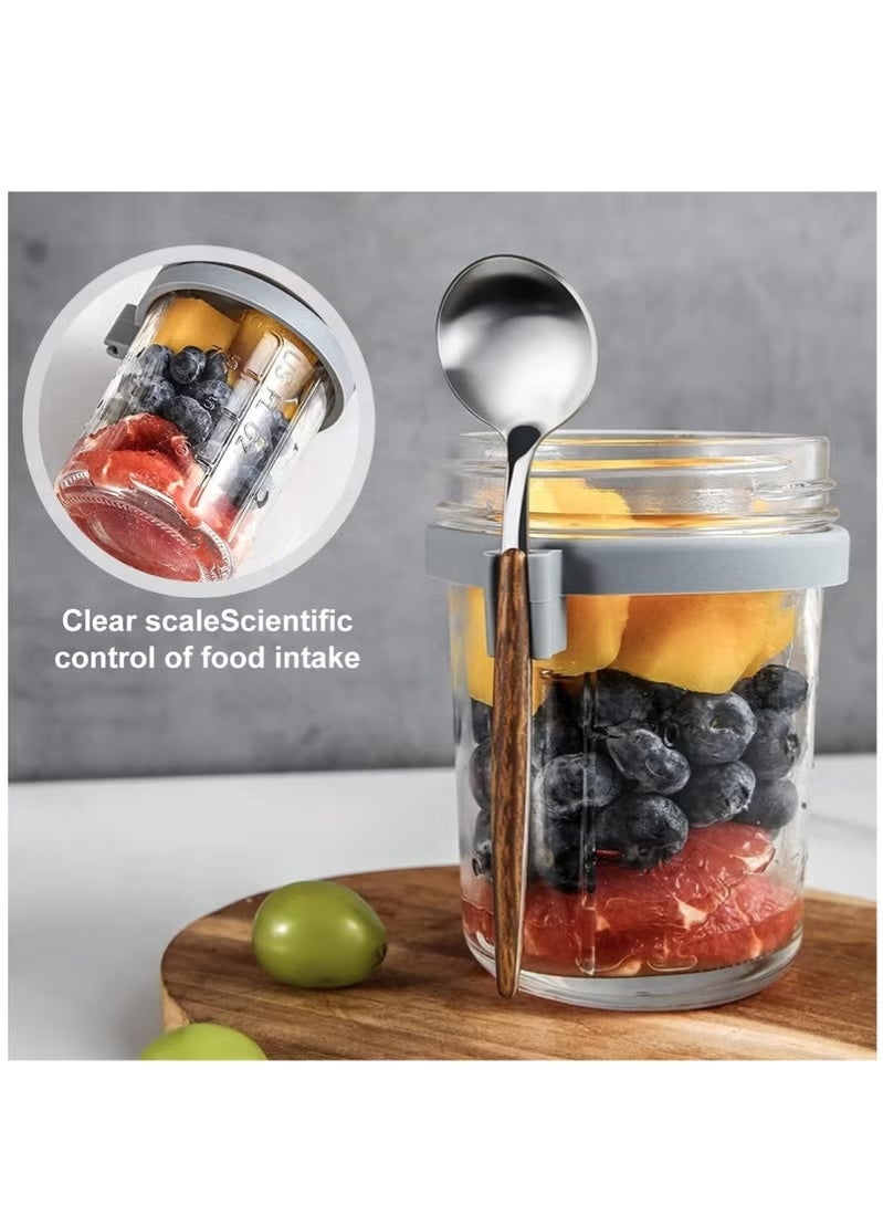 4 Pack 350ml Glass Jars, Overnight Oats Containers with Lids and Spoons, Food Storage Containers with Measurement Marks for Milk, Cereal, Fruit - Image 5