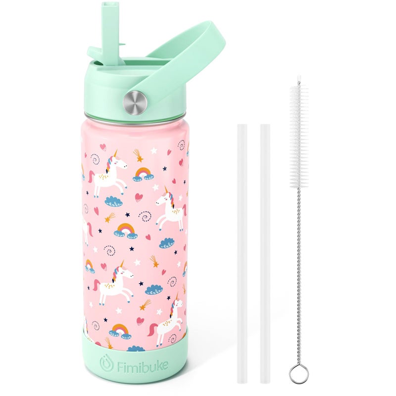 Fimibuke Kids Insulated Water Bottle 18oz BPA FREE 188 Stainless Steel Kids Cup with Straw Travel Tumbler Double Wall Vacuum Leak Proof Toddler Water Bottle for School Boys Girls1 Pack Unicorn