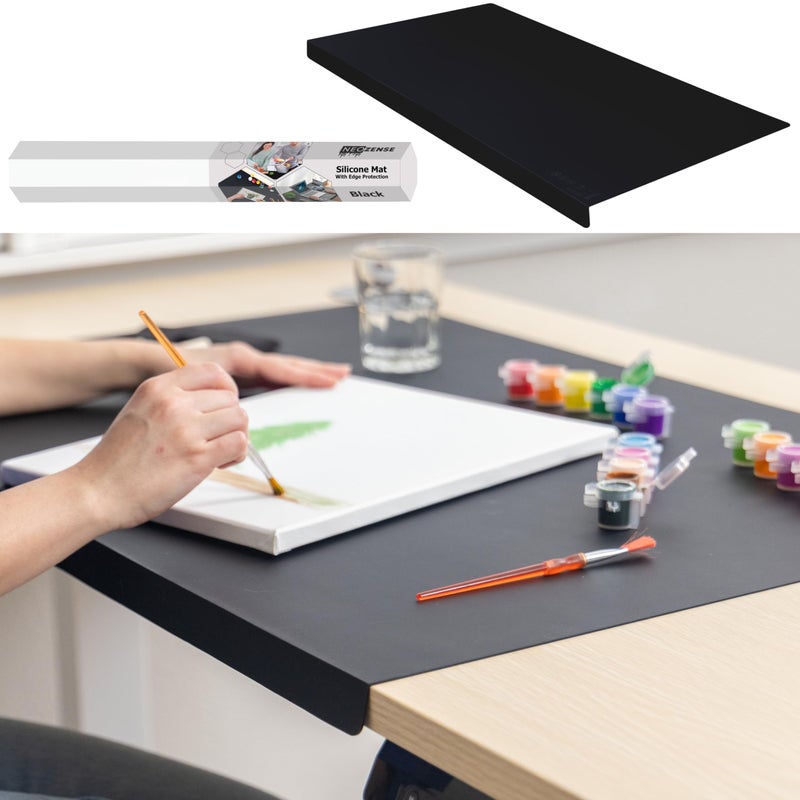 NEOZENSE Extra Large Silicone Mats for Crafts with "Edge Protection" â€“ Silicone Table Mat â€“ Multipurpose Heat Resistant Silicone Mat â€“ No Folds or Wrinkles â€“ 1.4mm Thick, 36"x24", Black - Image 1
