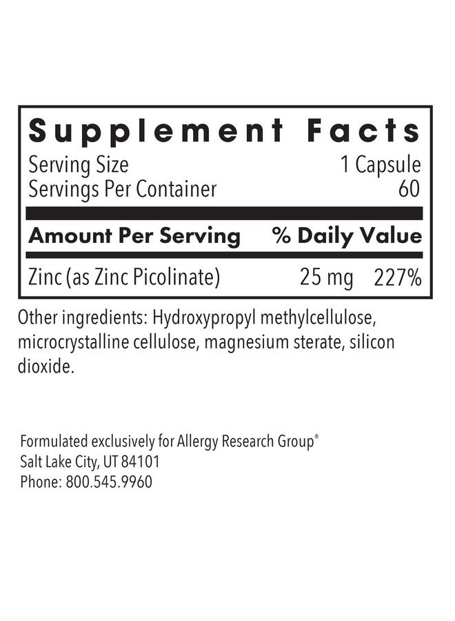 اليرجي ريسيرتش جروب مكمل بيكولينات الزنك من مجموعة أبحاث الحساسية - يدعم الاستجابة المناعية الصحية الطبيعية، عالي التوافر البيولوجي، جيد الامتصاص، مضاد للحساسية، كبسولات نباتية - 60 كبسولة - Image 3