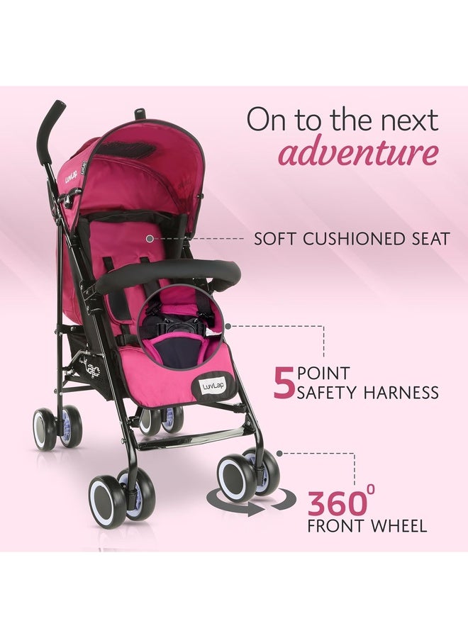 Luvlap City Baby Stroller/Buggy, Lightweight, Compact & Travel Friendly Baby pram, for 6-36 Months Baby, 5 Point Safety Harness, Adjustable seat Recline, extendable Canopy, 15Kg Capacity (Pink) - Image 2