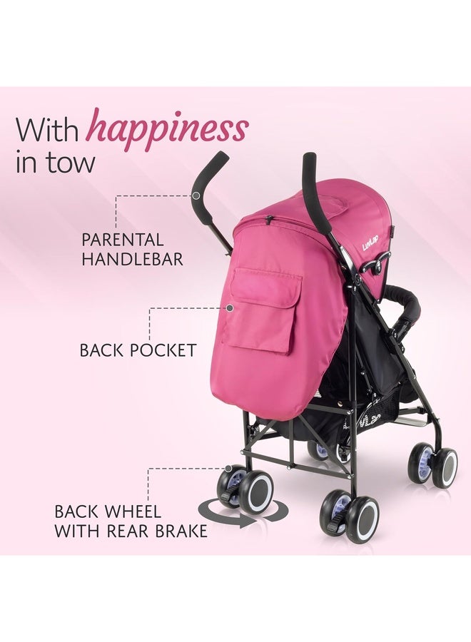 Luvlap City Baby Stroller/Buggy, Lightweight, Compact & Travel Friendly Baby pram, for 6-36 Months Baby, 5 Point Safety Harness, Adjustable seat Recline, extendable Canopy, 15Kg Capacity (Pink) - Image 5