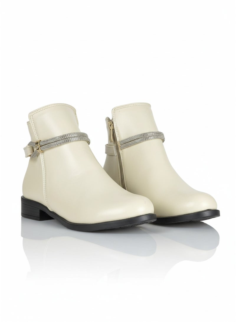 لايف ستيلاش  أحذية كاحل جلد مسطح - G-24 - بيج - Image 1