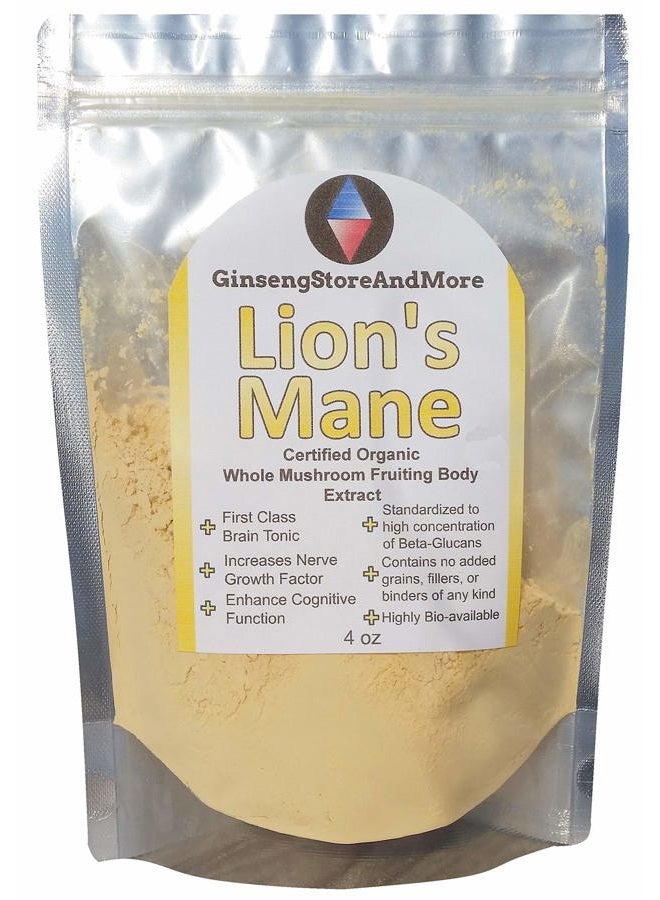 GinsengStoreAndMore 4oz Organic Lion's Mane Mushroom Extracted From Real Mushroom Fruiting Bodies from Nammex | >35% Beta-Glucans | Hericium erinaceus | β-Glucan Energy, Mental Health, Immune System, Nerve Growth Facor  - Image 1
