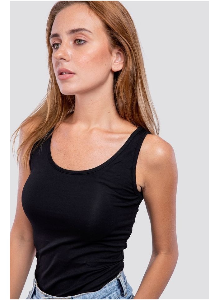 Mesery - Mesery Women's Cotton Stretch Plain Tank Top - BLack - Image 1