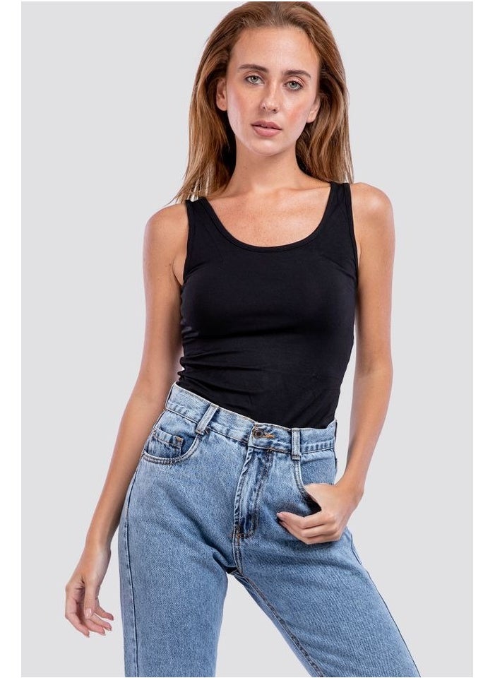 Mesery - Mesery Women's Cotton Stretch Plain Tank Top - BLack - Image 1