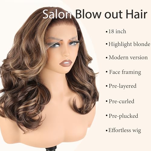 SOKU 13x6 Glueless Lace Front Wigs Highlight Blonde Body Wave 18 Inch Short Synthetic Hair Wig Pre Plucked Pre Layered Honey Blonde Wavy Wig for Women BeginnerFriendly with Tiny Knots - Image 3