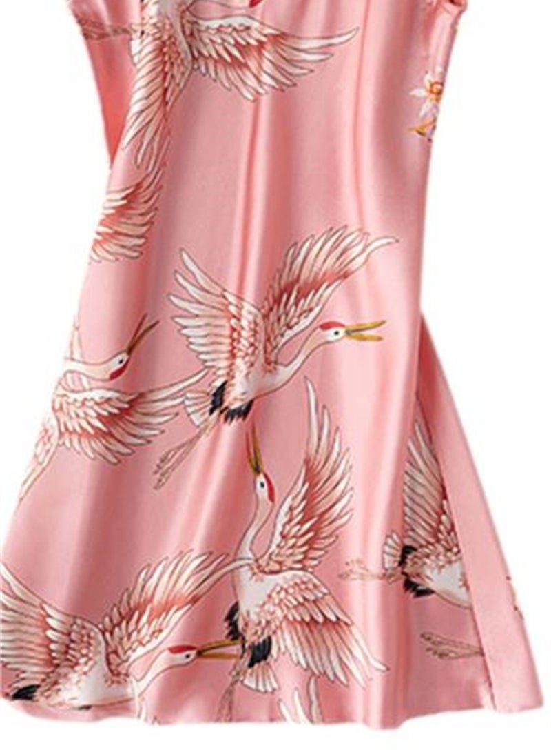 2pcs women's pajamas bathrobe imitation silk suspender crane pajamas - Image 4