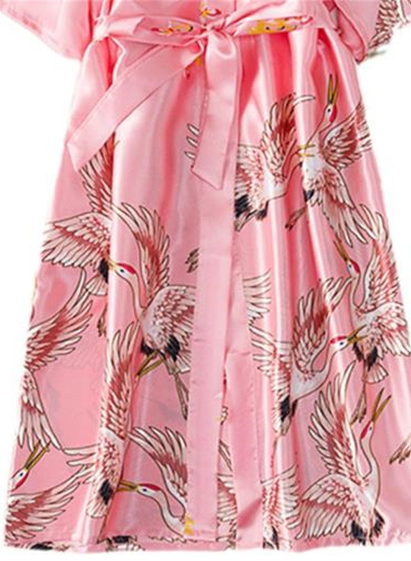 2pcs women's pajamas bathrobe imitation silk suspender crane pajamas - Image 3