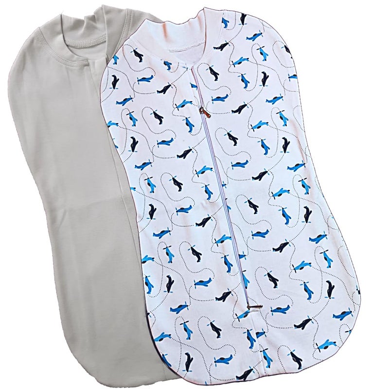 MammaChamp Zipper POD Swaddle Sleeping Sack Blankets Wrap Bag New Born Baby for 03 Months Pack of 2 GrayWhite - Image 1