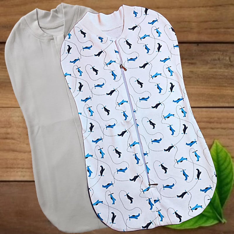 MammaChamp Zipper POD Swaddle Sleeping Sack Blankets Wrap Bag New Born Baby for 03 Months Pack of 2 GrayWhite - Image 2