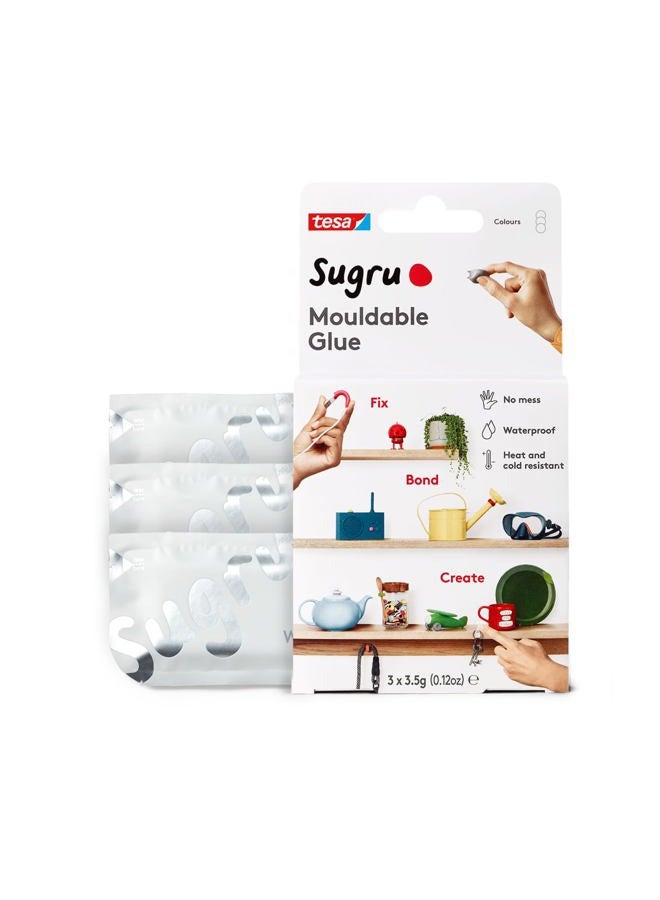 Tesa Sugru I000946 Moldable Multi-Purpose Glue for Creative Fixing and Making, White, 3 Piece - Image 1