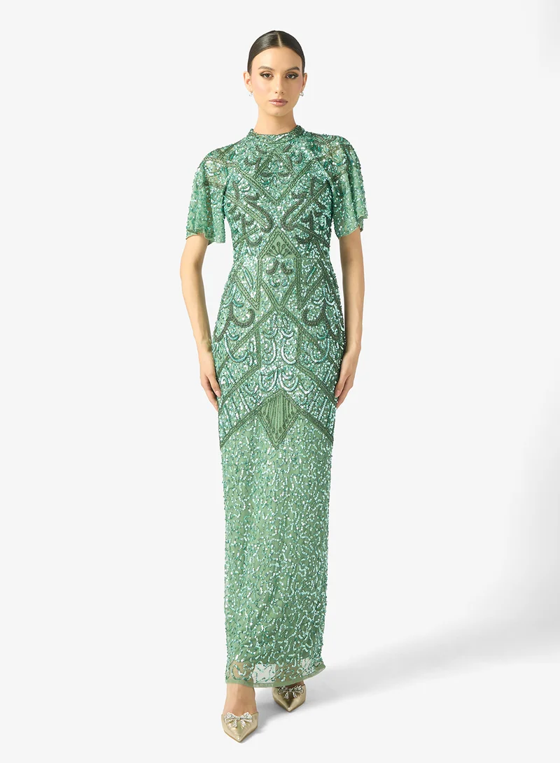 BEAUUT Nalima Embellished Crew Neck Sequin Maxi Dress