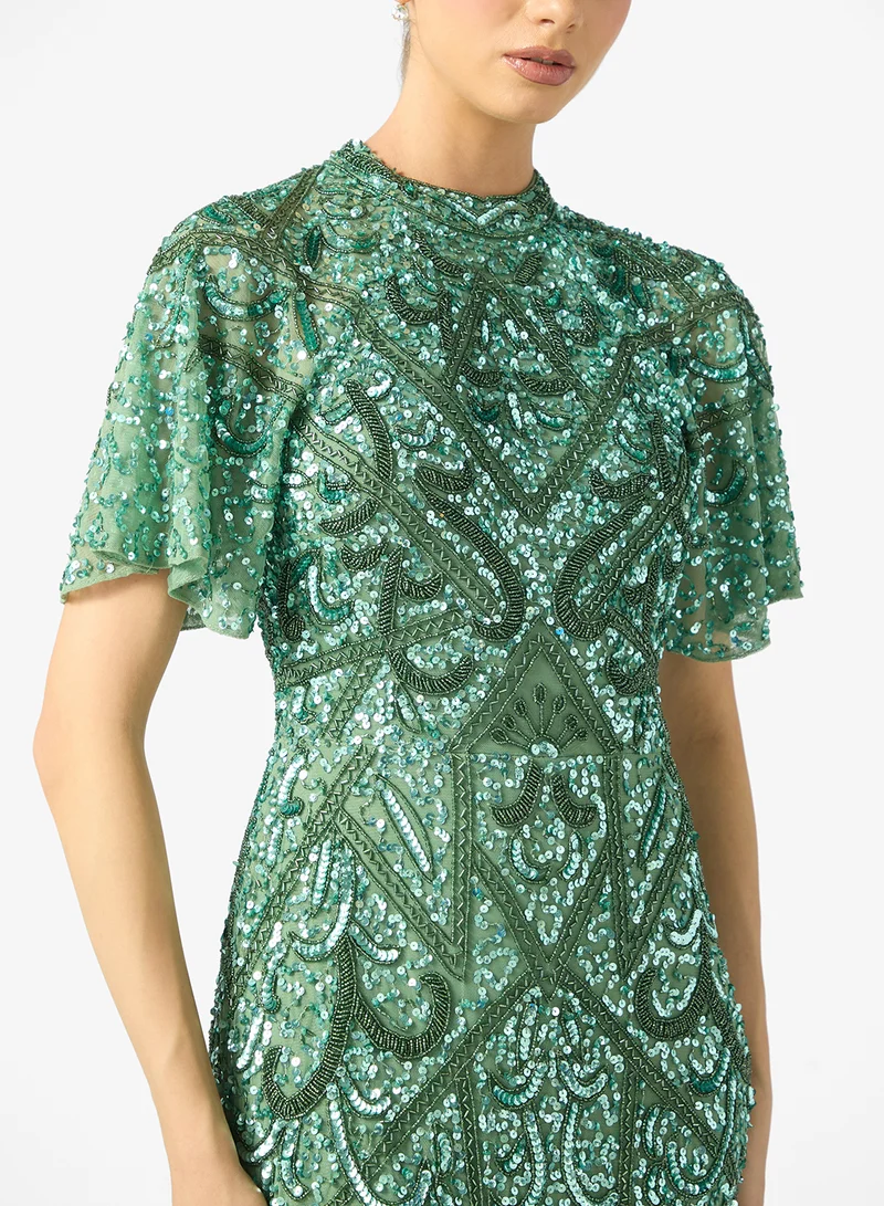 بيوت Nalima Embellished Crew Neck Sequin Maxi Dress