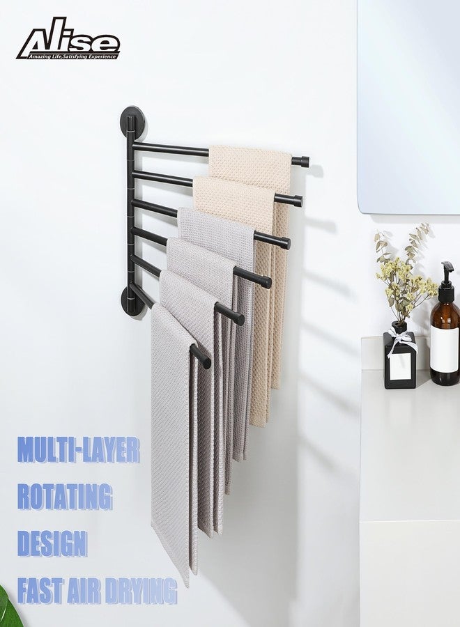 Alise Swivel Towel Rack,Folding 6 Arms Hand Towel Bars Towel Hanger for Bathroom,Wall Mount Drying Racks for Laundry,SUS304 Stainless Steel Swing Out Towel Holder Storage Space Saving,Matte Black - Image 4