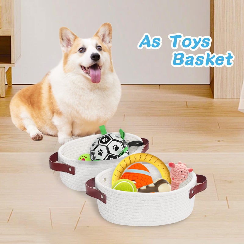 ABenkle Small Woven Basket, Mini Cotton Rope Storage Tiny Shelf Oval Decorative Toy Dog Cat Bin for Nursery, Empty Gift Basket with Gift Bags and Ribbon - White - Image 4