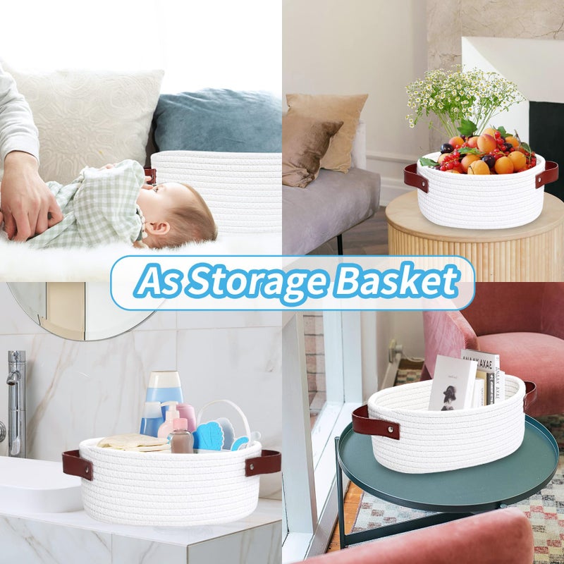 ABenkle Small Woven Basket, Mini Cotton Rope Storage Tiny Shelf Oval Decorative Toy Dog Cat Bin for Nursery, Empty Gift Basket with Gift Bags and Ribbon - White - Image 5