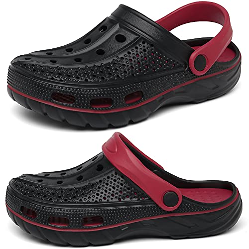 ChayChax Men's and Women's Arch Support Clogs Garden Shoes Slip-on Outdoor Beach Slippers with Removable Cushion Footbed, Black Red, 9.5-10.5 Women/8-9 Men - Image 2