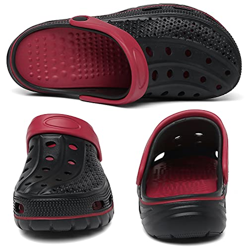 ChayChax Men's and Women's Arch Support Clogs Garden Shoes Slip-on Outdoor Beach Slippers with Removable Cushion Footbed, Black Red, 9.5-10.5 Women/8-9 Men - Image 3