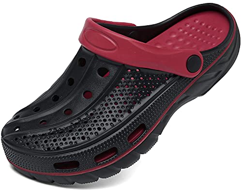 ChayChax Men's and Women's Arch Support Clogs Garden Shoes Slip-on Outdoor Beach Slippers with Removable Cushion Footbed, Black Red, 9.5-10.5 Women/8-9 Men - Image 1