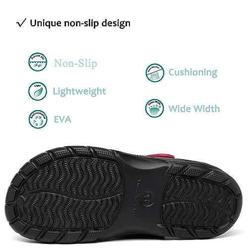ChayChax Men's and Women's Arch Support Clogs Garden Shoes Slip-on Outdoor Beach Slippers with Removable Cushion Footbed, Black Red, 9.5-10.5 Women/8-9 Men - Image 5