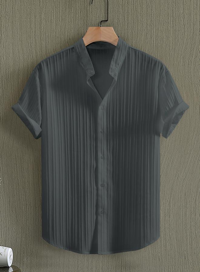 Take Two Men Textured Stand Collar Casual Shirt - Image 1