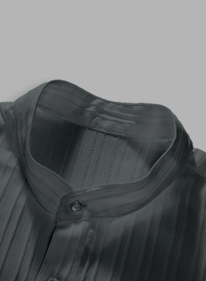 Take Two Men Textured Stand Collar Casual Shirt - Image 3