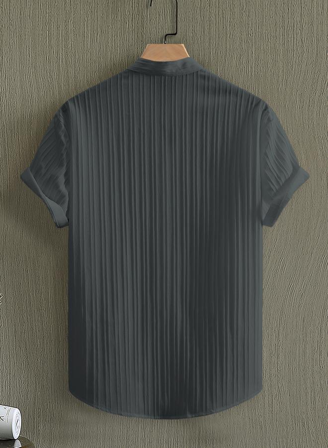 Take Two Men Textured Stand Collar Casual Shirt - Image 2