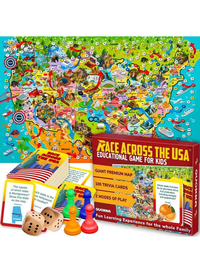 QUOKKA Board Game 1 to 10 Players - Learning, Educational - Geography, United States - 120 Question Cards, Top Facts - Indoor, Outdoor - Kids, Teens, Adults, Family - Image 1