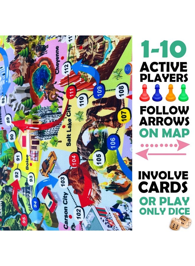 QUOKKA Board Game 1 to 10 Players - Learning, Educational - Geography, United States - 120 Question Cards, Top Facts - Indoor, Outdoor - Kids, Teens, Adults, Family - Image 3