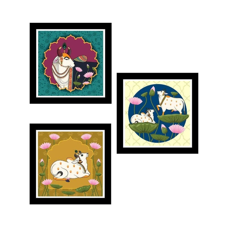 DEKORSTATION Cow Vastu Frame Art PrintPainting for Wall DecorationAnimal Painting for Living RoomPainting for Home and Office Dcor Set of 3 - Image 2