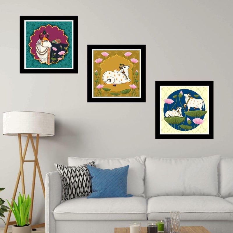 DEKORSTATION Cow Vastu Frame Art PrintPainting for Wall DecorationAnimal Painting for Living RoomPainting for Home and Office Dcor Set of 3 - Image 4