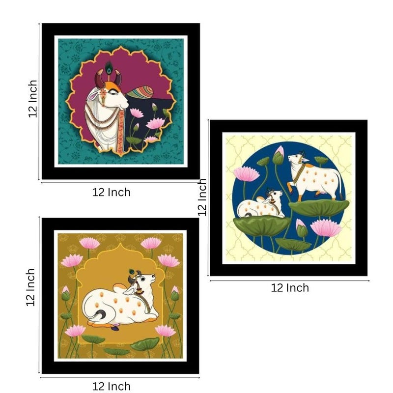DEKORSTATION Cow Vastu Frame Art PrintPainting for Wall DecorationAnimal Painting for Living RoomPainting for Home and Office Dcor Set of 3 - Image 3