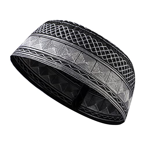 Holiberty Muslim Prayer Kufi Hat for Men Boys Islamic Beanie Skull Cap Prayer Headwear Embroidery Kofia Topi Sun Hat Ramadan Eid Gift - Image 3