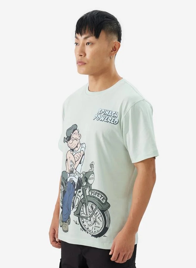 The Souled Store Men Green Popeye Graphic Relaxed Fit T-Shirt