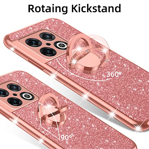 nancheng for OnePlus 10 Pro Case Girls Women Soft TPU Shockproof Protective Cover with Ring Stand Strap Lanyard - Rose Butterfly - Image 4