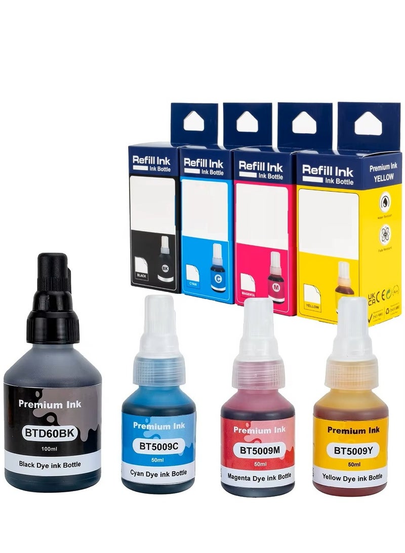 ري فل مجموعة حبر Brother المتوافقة مع 4 ألوان BT6000 BT5000 حبر إعادة التعبئة لطابعات Brother النافثة للحبر DCP-T300 DCP T300 T500W T700W MFC-T800W MFC T800W أسود 100 مل سماوي أصفر أرجواني 50 مل. - Image 1