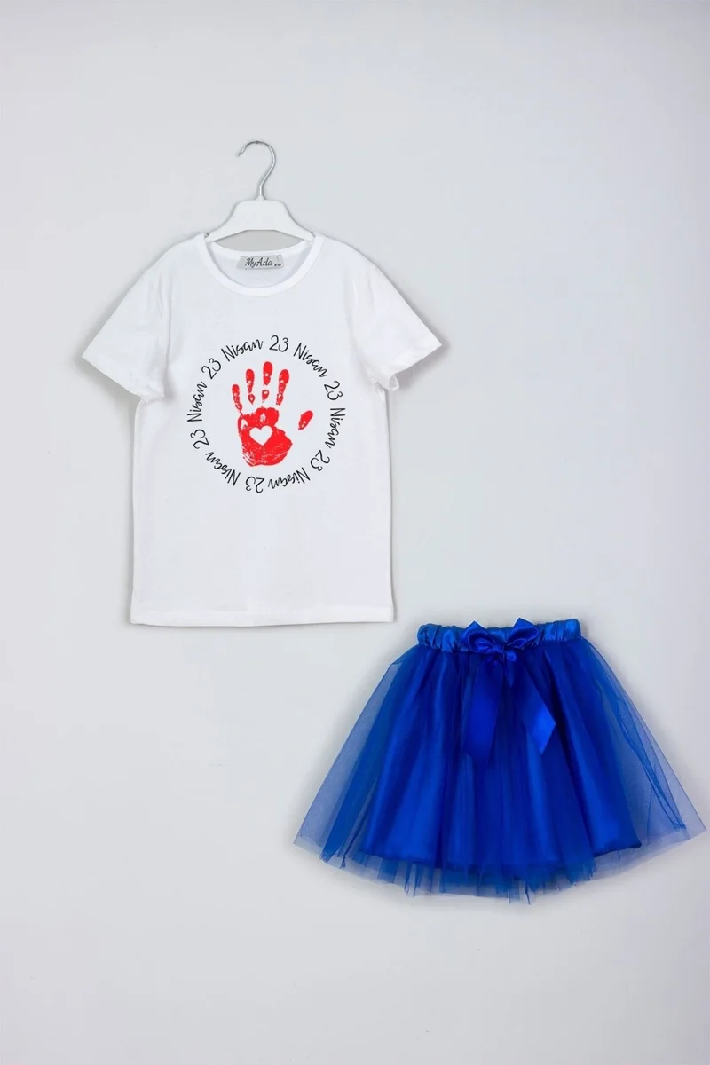 ميادا 23 April Written Children's Hand Printed Skirt T-Shirt Combination Set