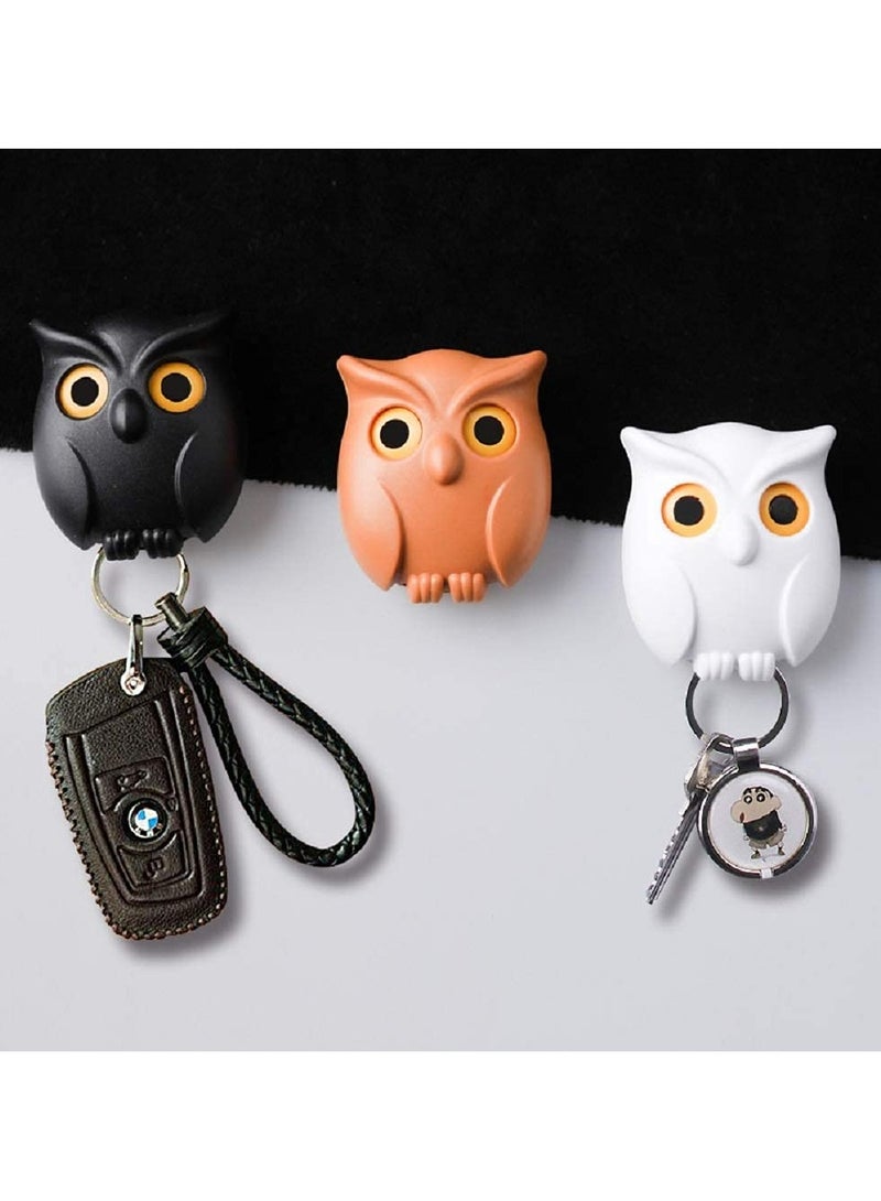 SYOSI Magnetic Owl Key Holder Set with Automatic Open Close Eyes, 3 Pcs Cute Night Owl Keyring Holder for Wall, Easy Wall Mounting with Self-Adhesive Tape  - Image 4