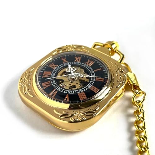VIGOROSO Mens Gold Roman NO. Pocket Watch with Chain Skeleton Hand Wind Up Mechanical Pocket Watches for Men & Women - Image 4