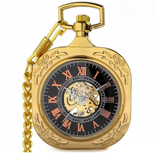 VIGOROSO Mens Gold Roman NO. Pocket Watch with Chain Skeleton Hand Wind Up Mechanical Pocket Watches for Men & Women - Image 1