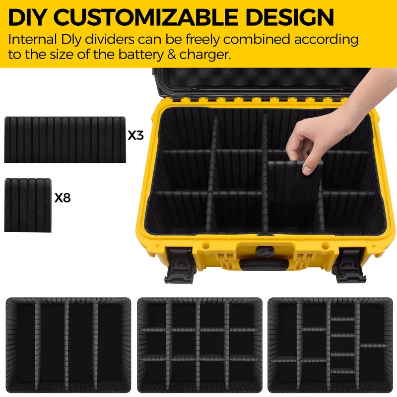 Turokacase Case for Dewalt Battery- Extra Large Hard Storage Box with Adjustable Dividers for Dewalt 12V/20V/60V Battery & Charger, Durable Protective Tool Battery Organizer (CASE ONLY) - Image 2