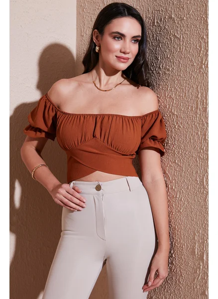 Lela Regular Fit Madonna Collar Tie Detail Crop Blouse Women's Blouse 6527017