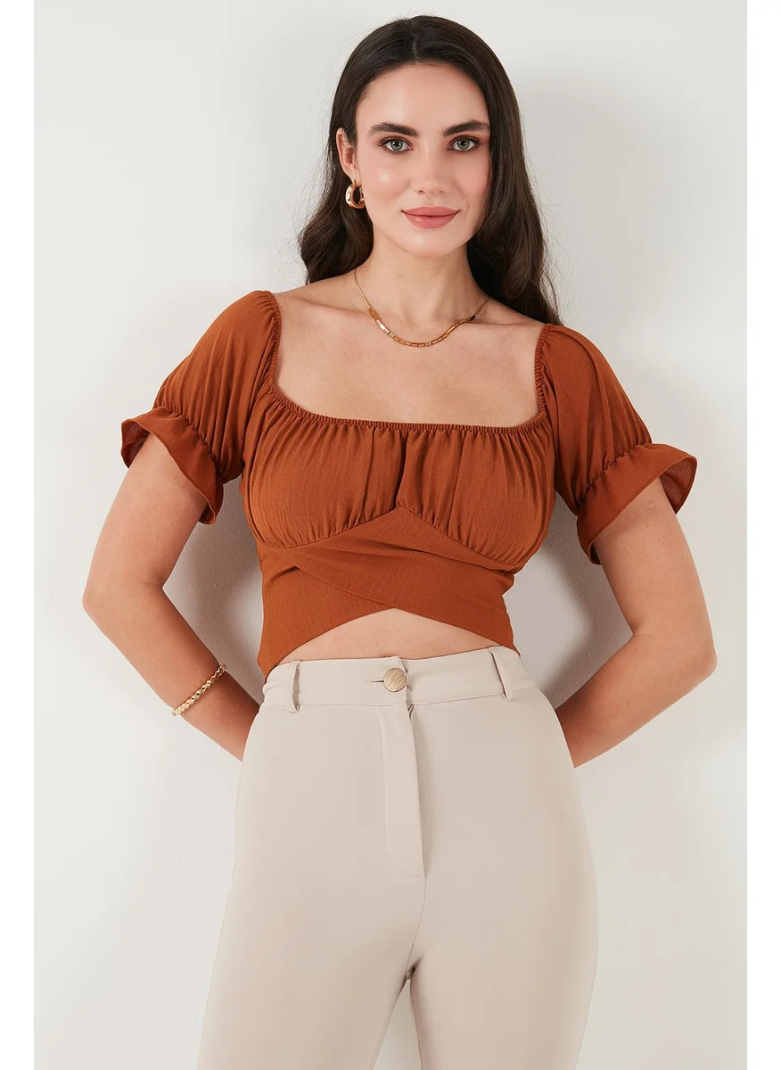 Lela Regular Fit Madonna Collar Tie Detail Crop Blouse Women's Blouse 6527017