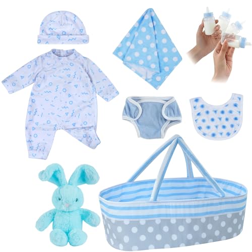 BABESIDE 8 Pcs Reborn Baby Doll Clothes with Bassinet for 1722 Inch Babydolls Reborn Baby Doll Accessories fit Dolls Babydolls Clothes for Realistic DollsToy Gift for Boys Girls - Image 1