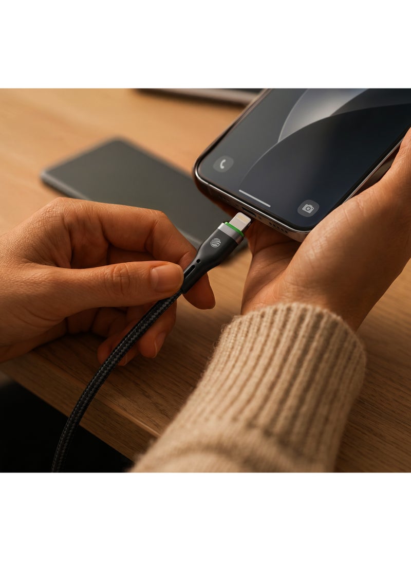 فيفث إيليمنت FIFTH ELEMENT 1m USB-A to Lightning Nylon Cable with Smart Auto Power-Off & LED Charging Indicator – Black - Image 2