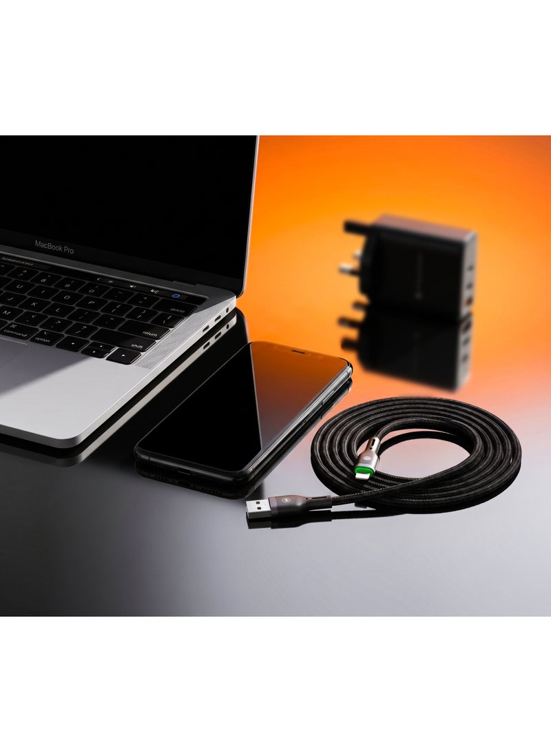 فيفث إيليمنت FIFTH ELEMENT 1m USB-A to Lightning Nylon Cable with Smart Auto Power-Off & LED Charging Indicator – Black - Image 3