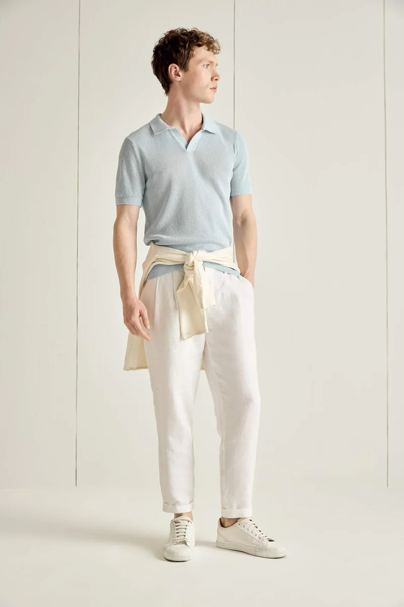 ديفاكتو Standard Fit Linen Blended Short Sleeve Polo T-Shirt