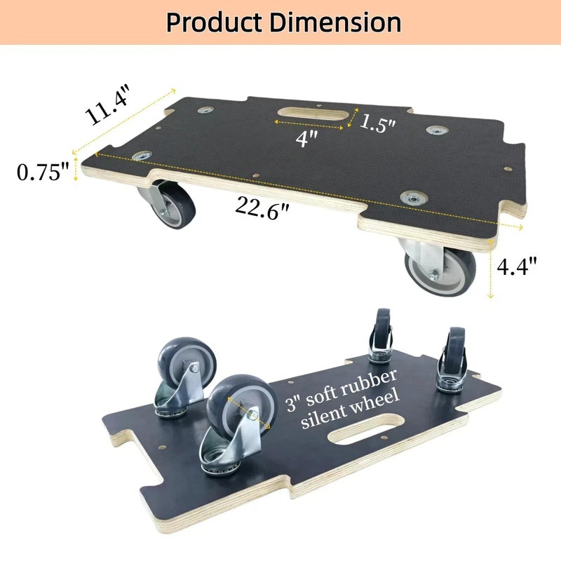 HBFBDRCT Furniture Dolly 4 Wheels Heavy Duty Spliceable Wood Platform Dolly 2 Pack, 1100 lbs Load Capacity Wood Pallet Jack, Furniture Moving Wooden Appliance Mover with 4 Soft Rubber Silent Wheels - Image 5